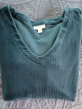 J. Jill Oversized V-Neck Ribbed Plush Velour Sweater, Peacock Teal